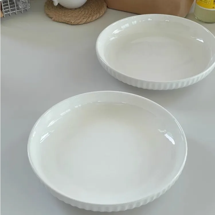 韩国纯白陶瓷盘圆形深汤盘7英寸釉下彩餐具菜盘陶瓷家用盘子