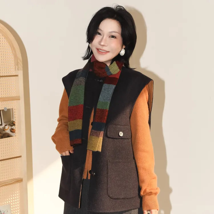 PENNYPENG 地中海 冬季新款简约优雅时尚百搭圆领羊绒羊毛马甲