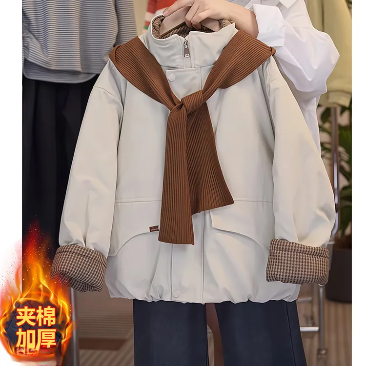 女童披肩夹棉外套2025新款秋冬二棉冲锋衣夹克棉服加棉格子风衣潮