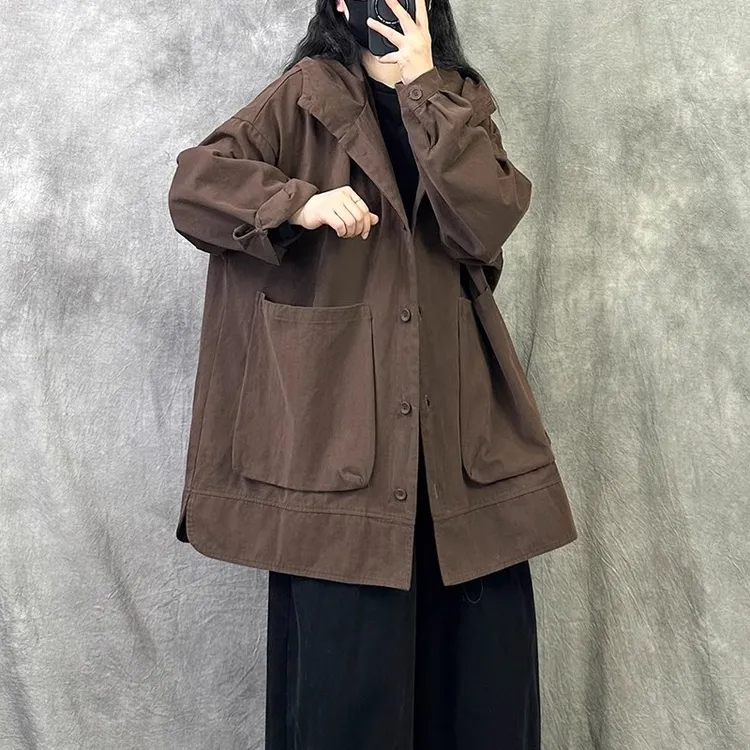 长袖韩版复古ins女2025春秋新款宽松显瘦连帽百搭休闲中长款外套