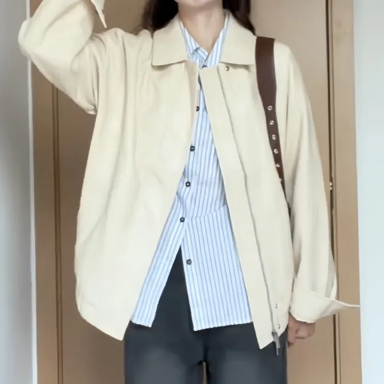 美式复古皮衣外套女秋季新款宽松翻领上衣百搭时尚风机车高级感女