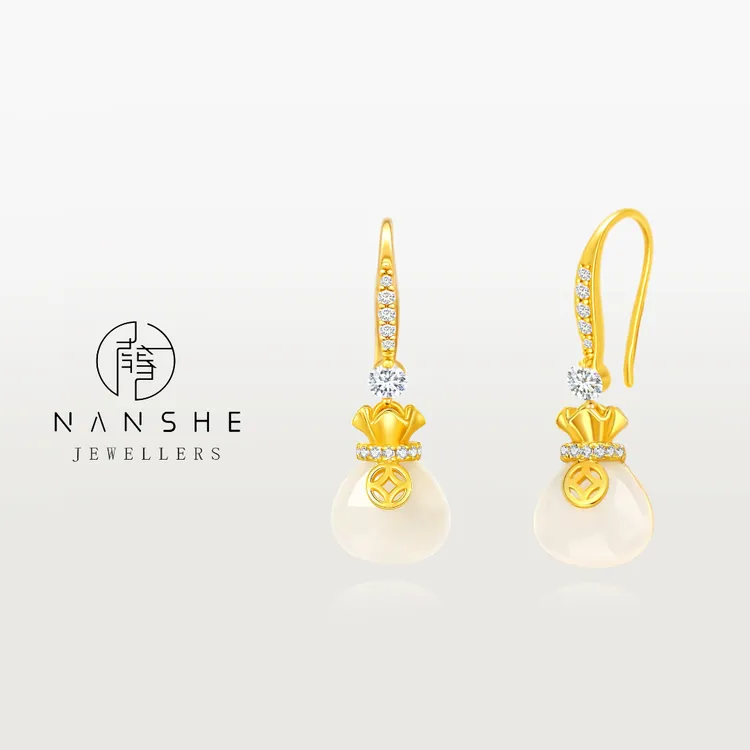 NANSHE南奢 新中式满镶玲珑福袋耳钩 L1733