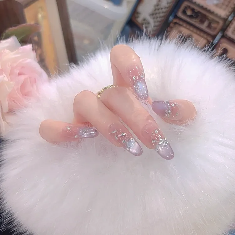 川美佳《葡萄碎冰》高级紫猫眼爆闪锆石钻纯手工穿戴甲