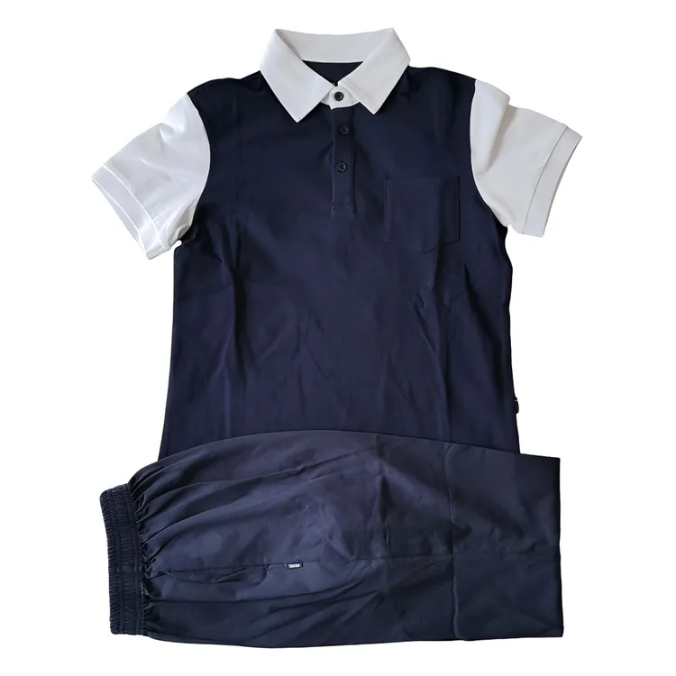 西安铁一小学夏季校服蓝色男女款翻领夏款