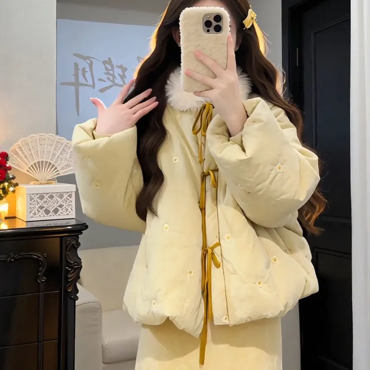 新中式立领短款棉服加厚外套2026年冬季新款高级感连衣裙两件套女