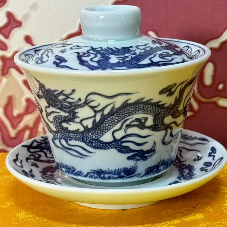 宏泰瓷源 景德镇高端赏瓷 青花三才盖碗  r0119