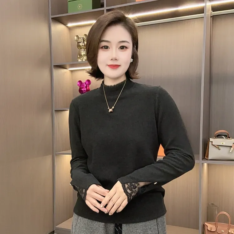 愔衣韵&花边点缀膨体绒女士秋冬季中领打底衫