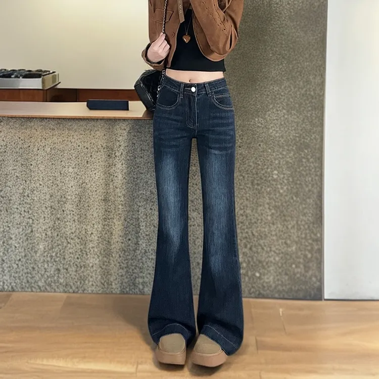 【秋款神裤】·2025秋季小个子定制蓝灰色女牛仔显瘦喇叭裤
