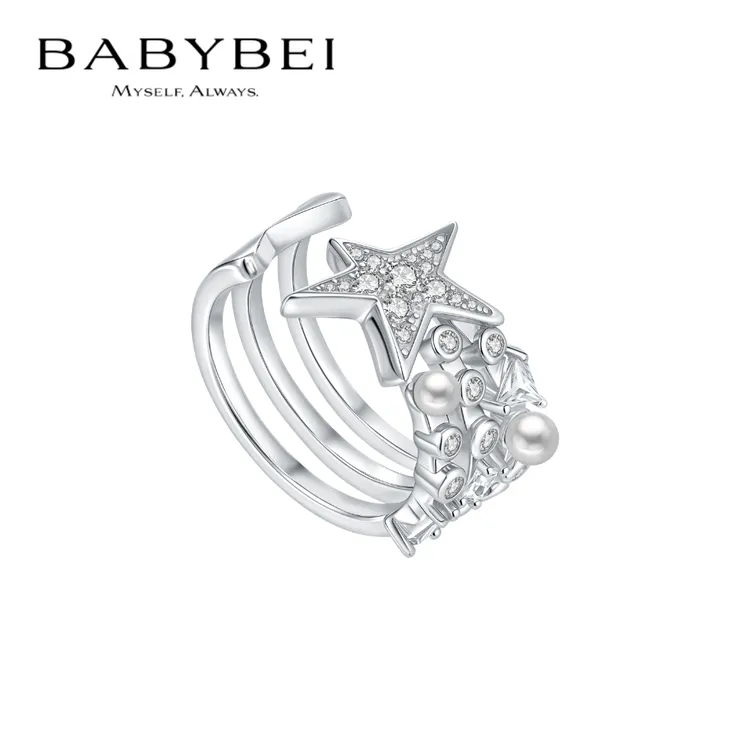 BABYBEI/初贝 925银戒指 流星戒指925银贝珠小众闪耀设计浪漫高级