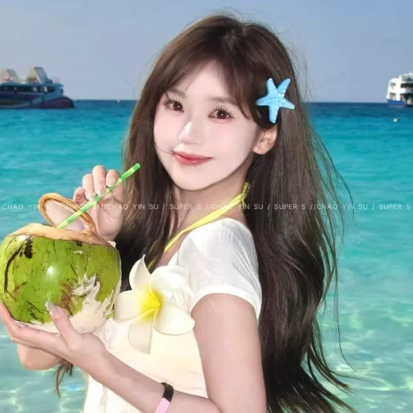 度假风~多巴胺彩色海星发夹女甜美可爱鸭嘴夹海边拍照氛围感发饰