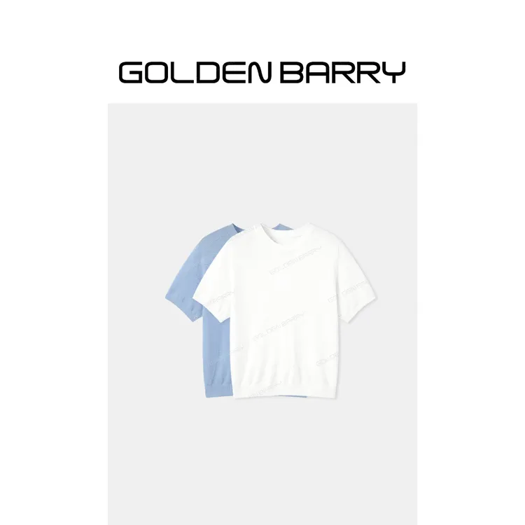 GOLDENBARRY「奶芙衫」亲肤亚麻短袖针织衫浅色简约上衣246478