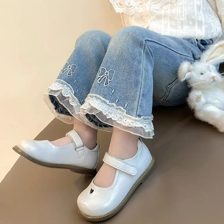 【爆品】女童秋季刺绣牛仔喇叭裤儿童外穿宝宝洋气秋装时尚裤子韩范