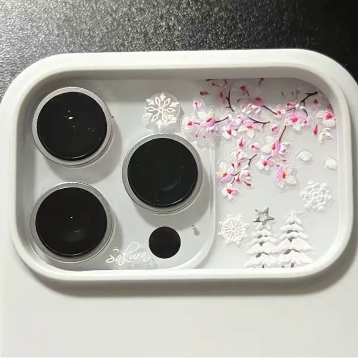 【包邮】樱花树圣诞雪花麋鹿手机壳贴纸立体浮雕3d贴纸汽车内饰贴片