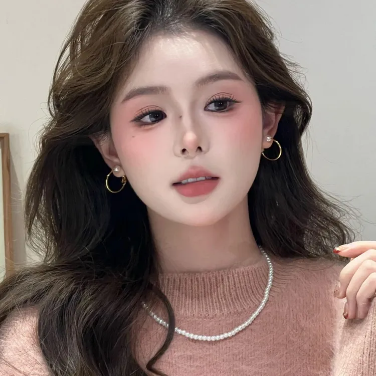 合金耳饰 2026新款简约轻奢素圈珠珠耳扣气质新年冷淡风简约耳饰商品图