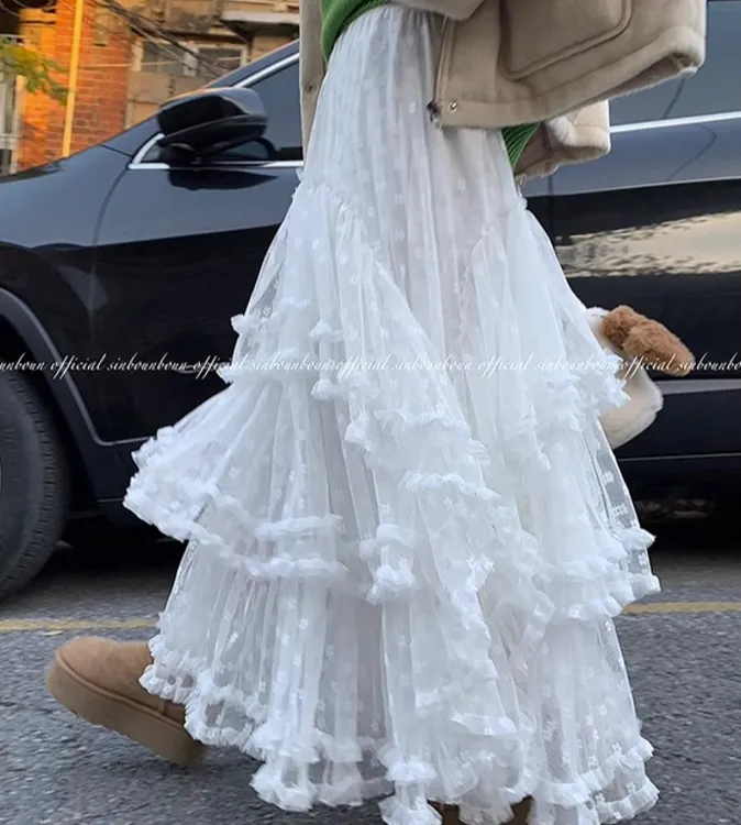 0329加绒加厚蕾丝半身裙女秋冬新款a字纱裙甜美公主蓬蓬蛋糕长裙