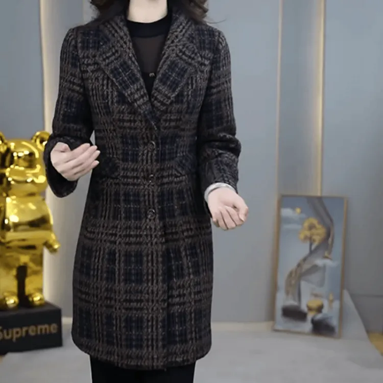 C157【外套】2025冬季新款时尚气质加厚保暖修身显瘦格纹休闲外套