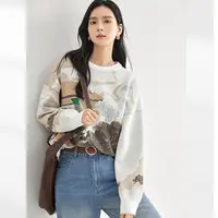 【对白】D01对白宽松提花圆领毛衣女小众针织衫FDE080