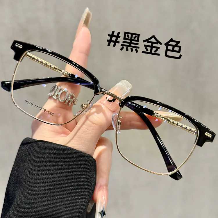 痞帅秘籍吸睛金丝半框眼镜男女近视可配度数素颜神器防蓝光大框镜