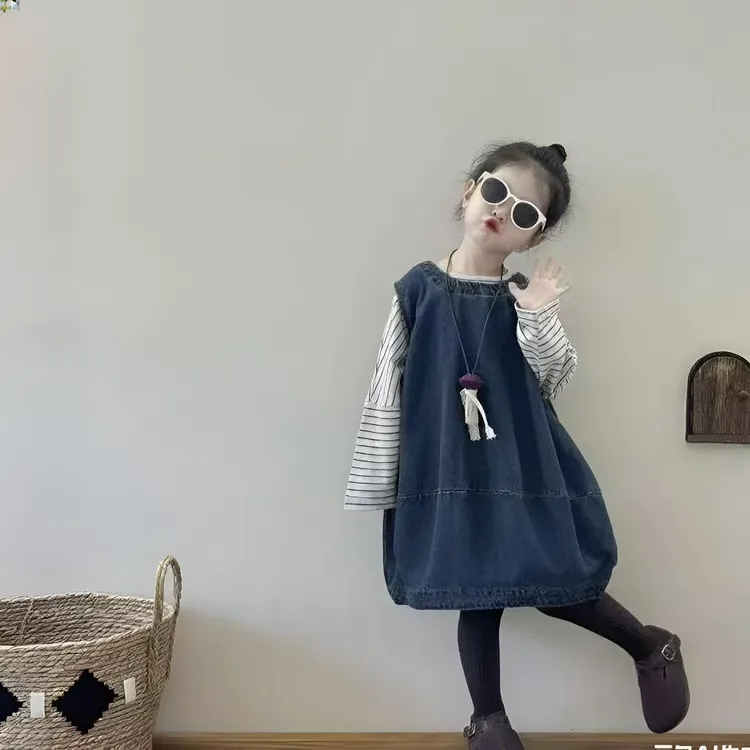 韩国童装女童宝宝复古牛仔连衣裙2025秋季新款儿童背心裙潮流外穿