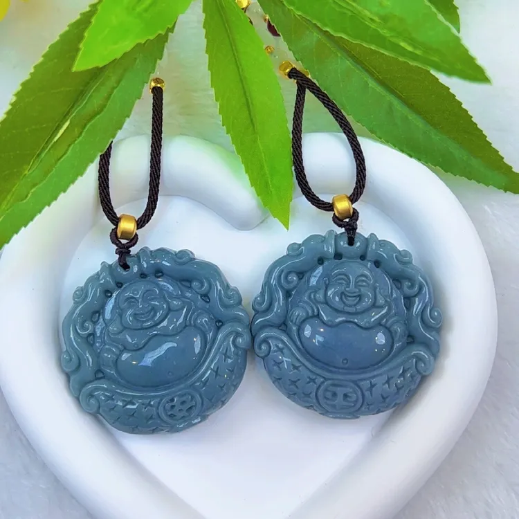 天然翡翠A货蓝水平安佛新年礼物高49+宽49+厚11（多样性发其一个）