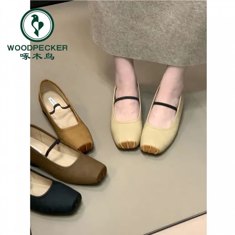 啄木鸟法式复古玛丽珍女鞋2025秋季新款方头浅口单鞋内增高小皮鞋