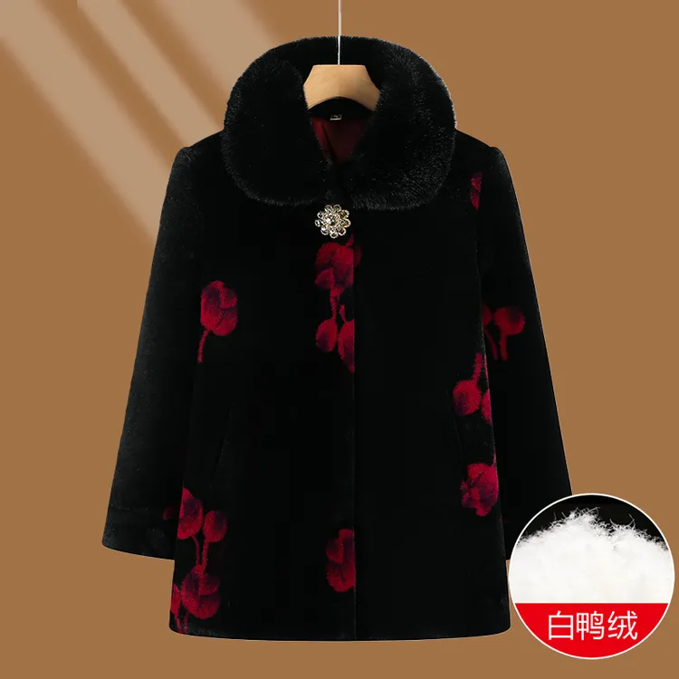 白鸭绒胖妈妈中老年女装加厚保暖大码妈妈装冬装中老年人