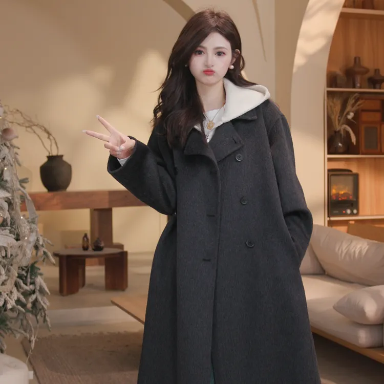 伊迪卡羊毛大衣韩系百搭中长款大衣女士秋冬款小个子双面毛呢外套