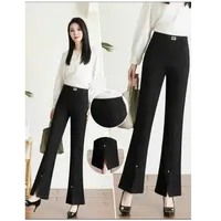 春秋新款修身高腰时尚休闲显瘦黑色开叉微喇裤40-50岁9608#
