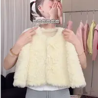 可爱风法式秋冬厚款纯色毛毛外套女童嫩黄色上衣女童