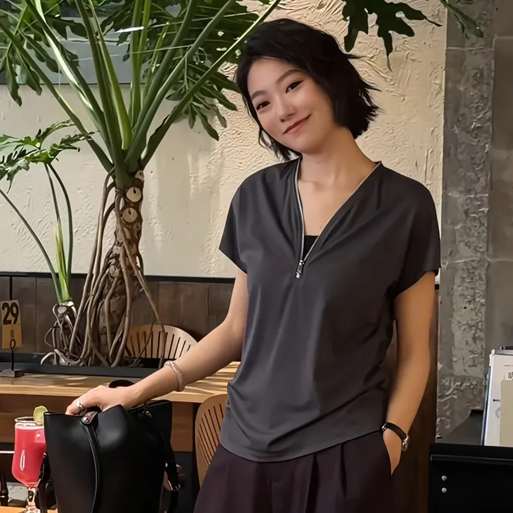 ZOZO HOME | 非常规基础冷雾拉链收腰显瘦休闲短袖t恤q173926p