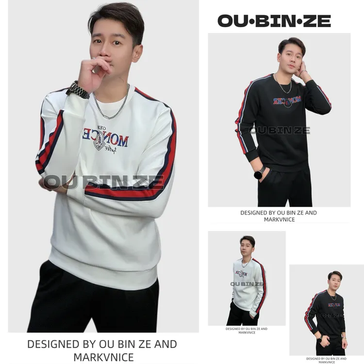 欧彬泽【紫川*依恋】欧货长袖织带卫衣秋冬男装圆领休闲百搭M10057