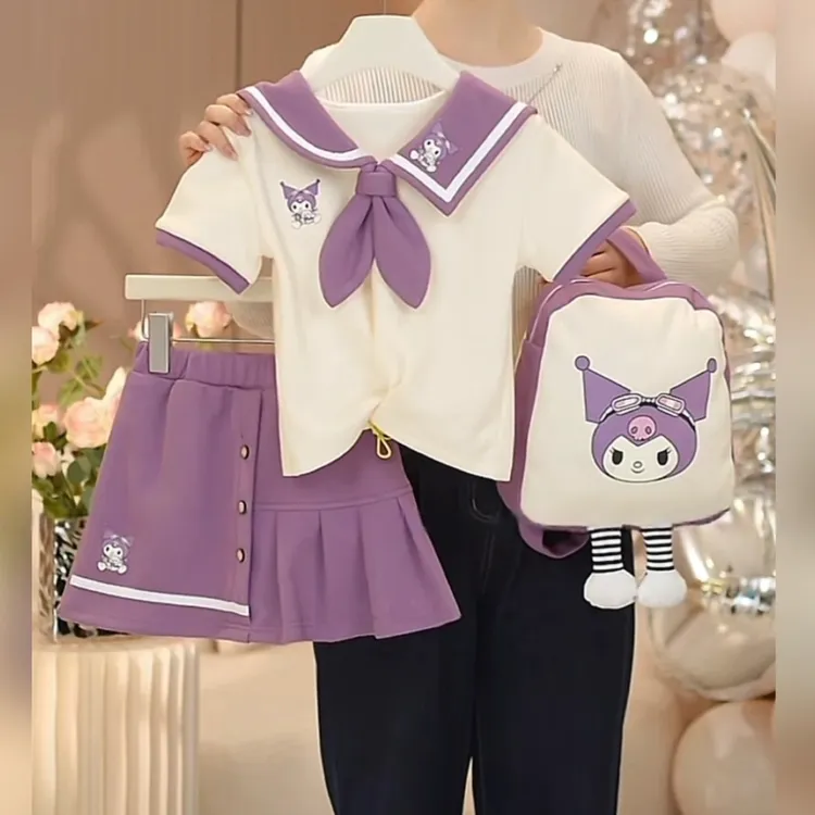 【现货】(送包包）女童套装夏季库洛米新款短袖百褶裙两件套WR006