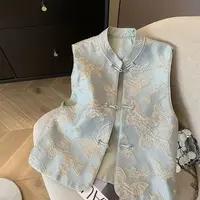 新中式国风马甲坎肩外套女春季提花缎面无袖上衣唐装马夹盘扣背心