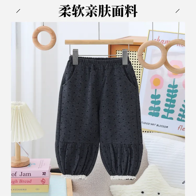 灯笼裤女童裤针织休闲风长裤松紧带拼接休闲裤韩版潮时尚可爱2025