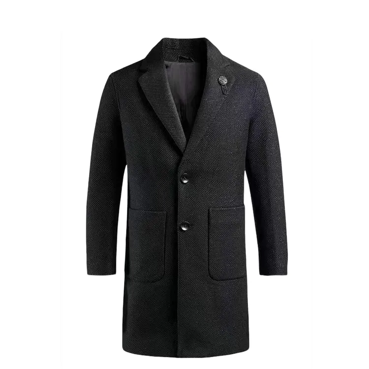 秋冬新款西装领黑色中长款修身绅士经典高品质商务羊毛大衣外套72