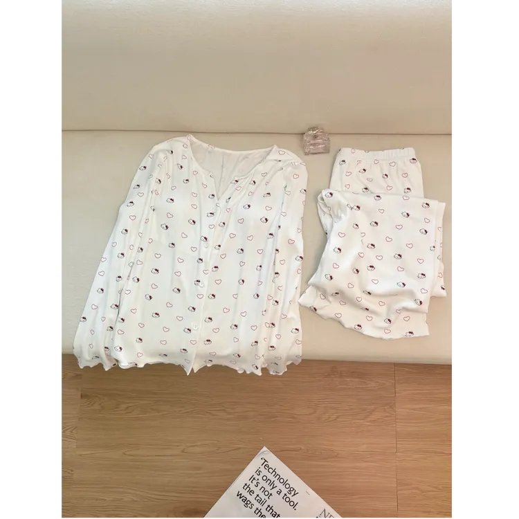 【软萌乖乖】法式纯欲kitty家居服套装带胸垫莫代尔长袖带胸垫睡衣