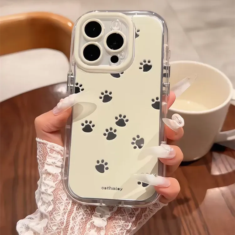 适用苹果iPhone16手机壳15可爱彩色小狗爪奶油镜面mate60华为小众