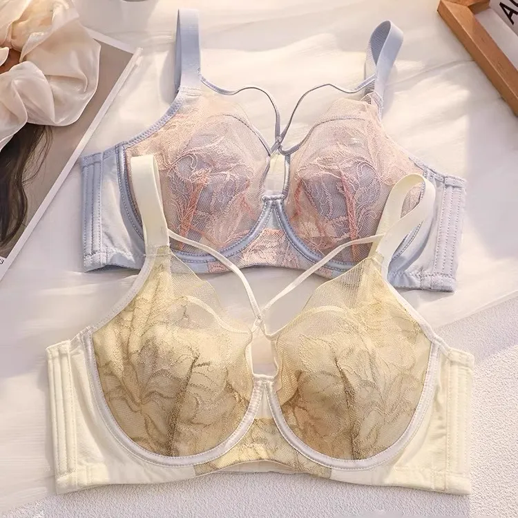 内衣女大胸显小蕾丝超薄款软钢圈文胸夏季收副乳防下垂兔耳朵胸罩
