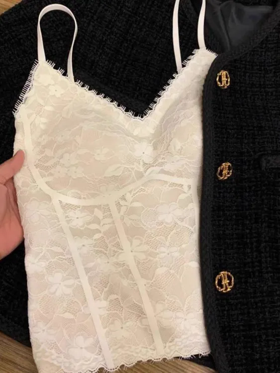 黑色纯欲风内搭蕾丝内衣女自带胸垫性感修身显瘦吊带背心女早秋款