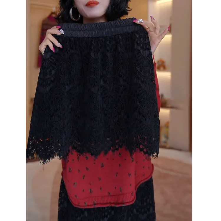 黑色花边蕾丝半身裙女秋冬高腰短裙2025新款韩系百搭叠穿气质裙子