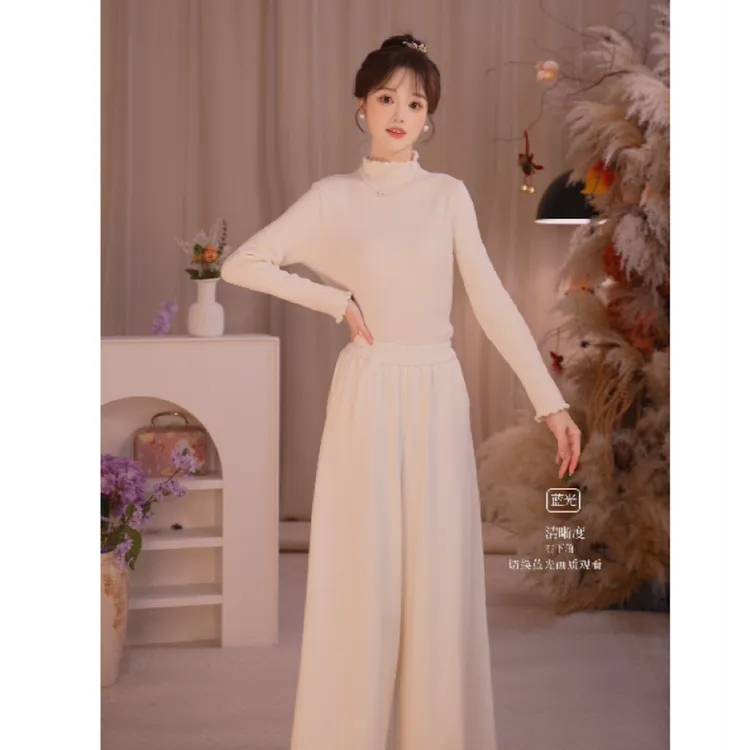 瑶西【京遥】冬季新款宽松加绒保暖花边国风新中式裤子