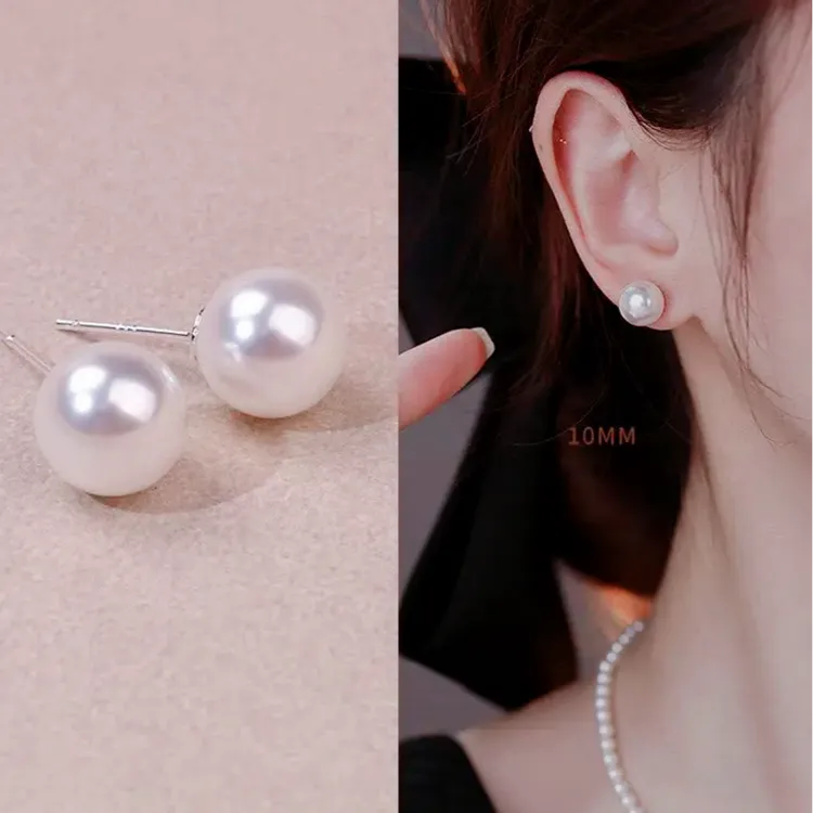 925银仿珍珠耳饰 MONNJI梦吉奢华仿珍珠暖白耳钉时尚气质经典