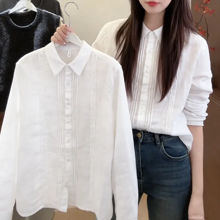 新款早秋白色小众宽松设计感百搭长袖气质衬衫衬衣小众设计W1261