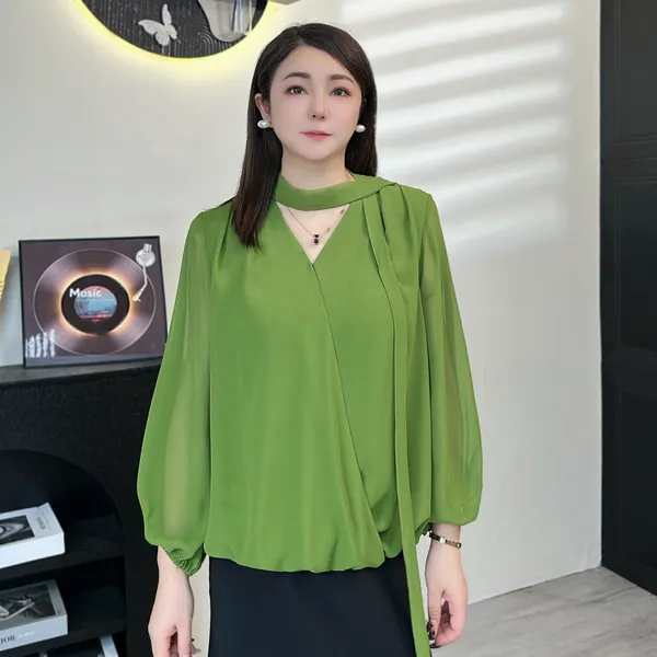【知美】早秋新款飘逸洋气百搭气质显瘦大码女装上衣A125