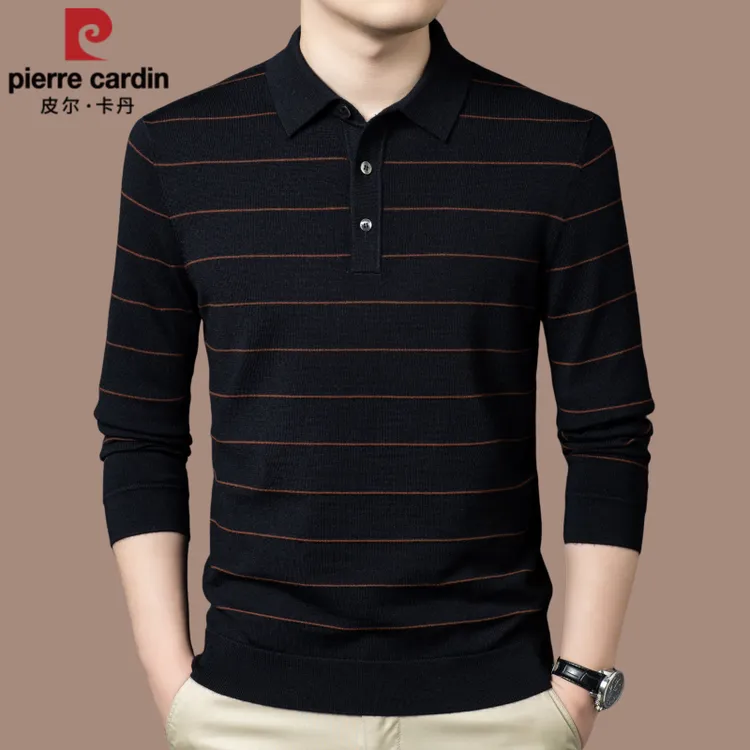 【国际大牌皮尔卡丹】高档男士100%纯羊毛衫秋冬季长袖打底毛衣翻领