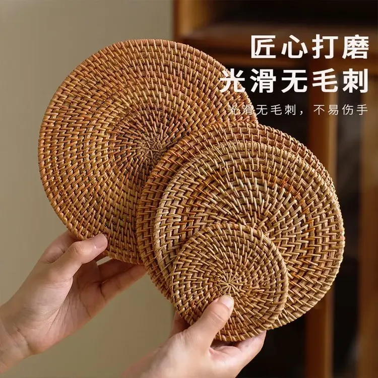 手工藤编隔热水杯编织茶壶茶杯茶道垫杯餐垫防烫餐桌盘子茶具垫子