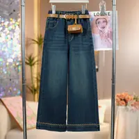 女童2025秋季新款脚口绣花牛仔裤中大童时尚百搭儿童洋气直筒裤子