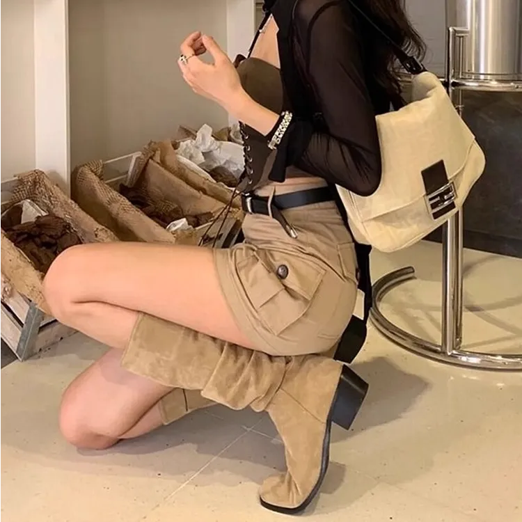 堆堆靴女2025新款爆款靴子春款长筒靴春秋粗跟高筒西部牛仔长靴潮