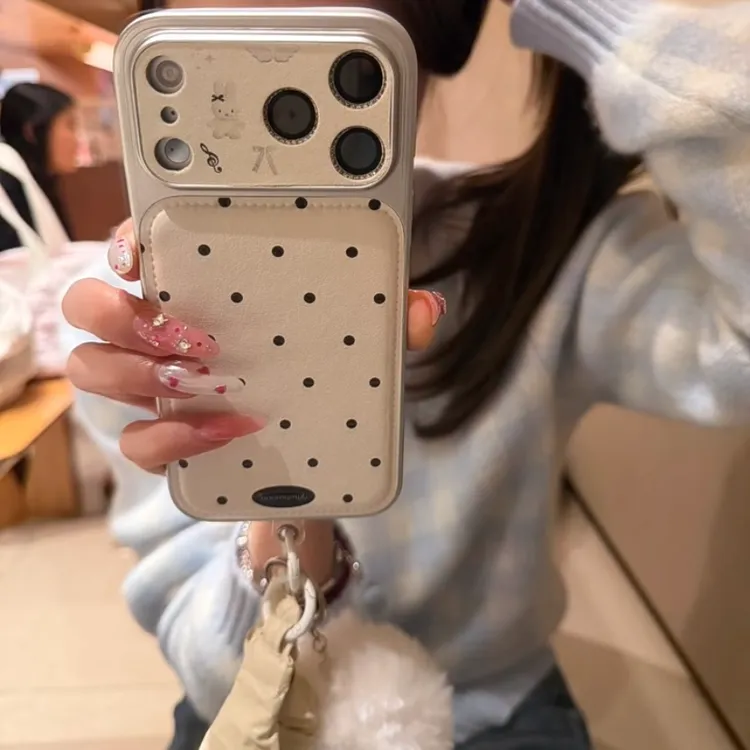 简约皮纹米菲镜头白底波点适用iPhone17promax手机壳苹果16pro/15