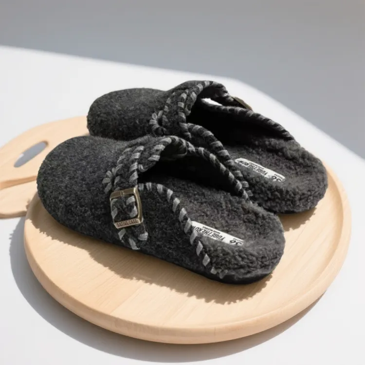 啄木鸟2025新款毛呢毛毡勃肯鞋女包头半拖鞋单鞋加绒雪地休闲鞋